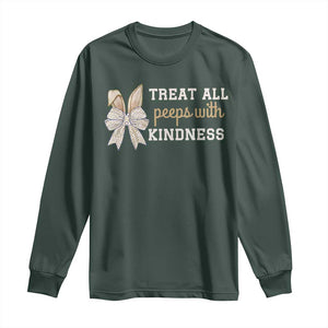 Bunny Coquette Ears Easter Teachers Long Sleeve Shirt Treat All Peeps With Kindness TS10 Dark Forest Green Print Your Wear