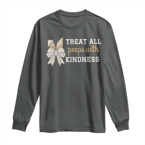 Bunny Coquette Ears Easter Teachers Long Sleeve Shirt Treat All Peeps With Kindness TS10 Dark Heather Print Your Wear