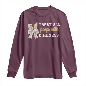 Bunny Coquette Ears Easter Teachers Long Sleeve Shirt Treat All Peeps With Kindness TS10 Maroon Print Your Wear