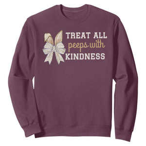 Bunny Coquette Ears Easter Teachers Sweatshirt Treat All Peeps With Kindness TS10 Maroon Print Your Wear