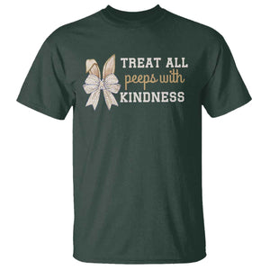 Bunny Coquette Ears Easter Teachers T Shirt Treat All Peeps With Kindness TS10 Dark Forest Green Print Your Wear