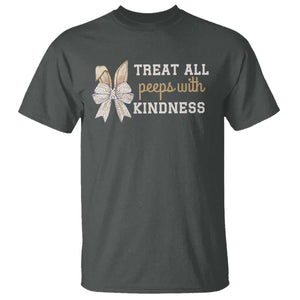 Bunny Coquette Ears Easter Teachers T Shirt Treat All Peeps With Kindness TS10 Dark Heather Print Your Wear