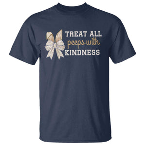 Bunny Coquette Ears Easter Teachers T Shirt Treat All Peeps With Kindness TS10 Navy Print Your Wear