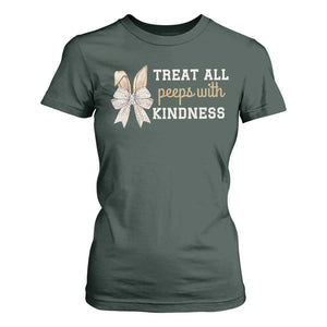 Bunny Coquette Ears Easter Teachers T Shirt For Women Treat All Peeps With Kindness TS10 Dark Forest Green Print Your Wear