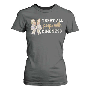 Bunny Coquette Ears Easter Teachers T Shirt For Women Treat All Peeps With Kindness TS10 Dark Heather Print Your Wear
