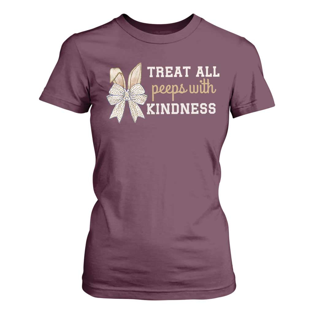 Bunny Coquette Ears Easter Teachers T Shirt For Women Treat All Peeps With Kindness TS10 Maroon Print Your Wear