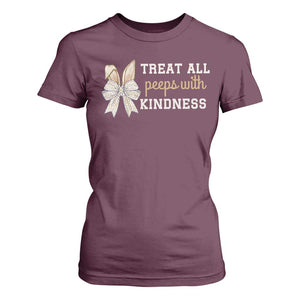 Bunny Coquette Ears Easter Teachers T Shirt For Women Treat All Peeps With Kindness TS10 Maroon Print Your Wear