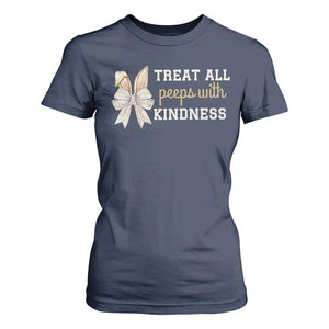 Bunny Coquette Ears Easter Teachers T Shirt For Women Treat All Peeps With Kindness TS10 Navy Print Your Wear
