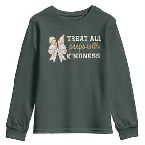 Bunny Coquette Ears Easter Teachers Youth Sweatshirt Treat All Peeps With Kindness TS10 Dark Forest Green Print Your Wear