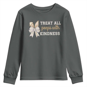 Bunny Coquette Ears Easter Teachers Youth Sweatshirt Treat All Peeps With Kindness TS10 Dark Heather Print Your Wear