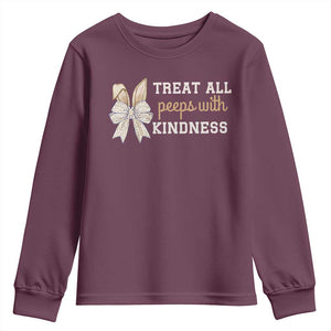 Bunny Coquette Ears Easter Teachers Youth Sweatshirt Treat All Peeps With Kindness TS10 Maroon Print Your Wear