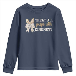 Bunny Coquette Ears Easter Teachers Youth Sweatshirt Treat All Peeps With Kindness TS10 Navy Print Your Wear