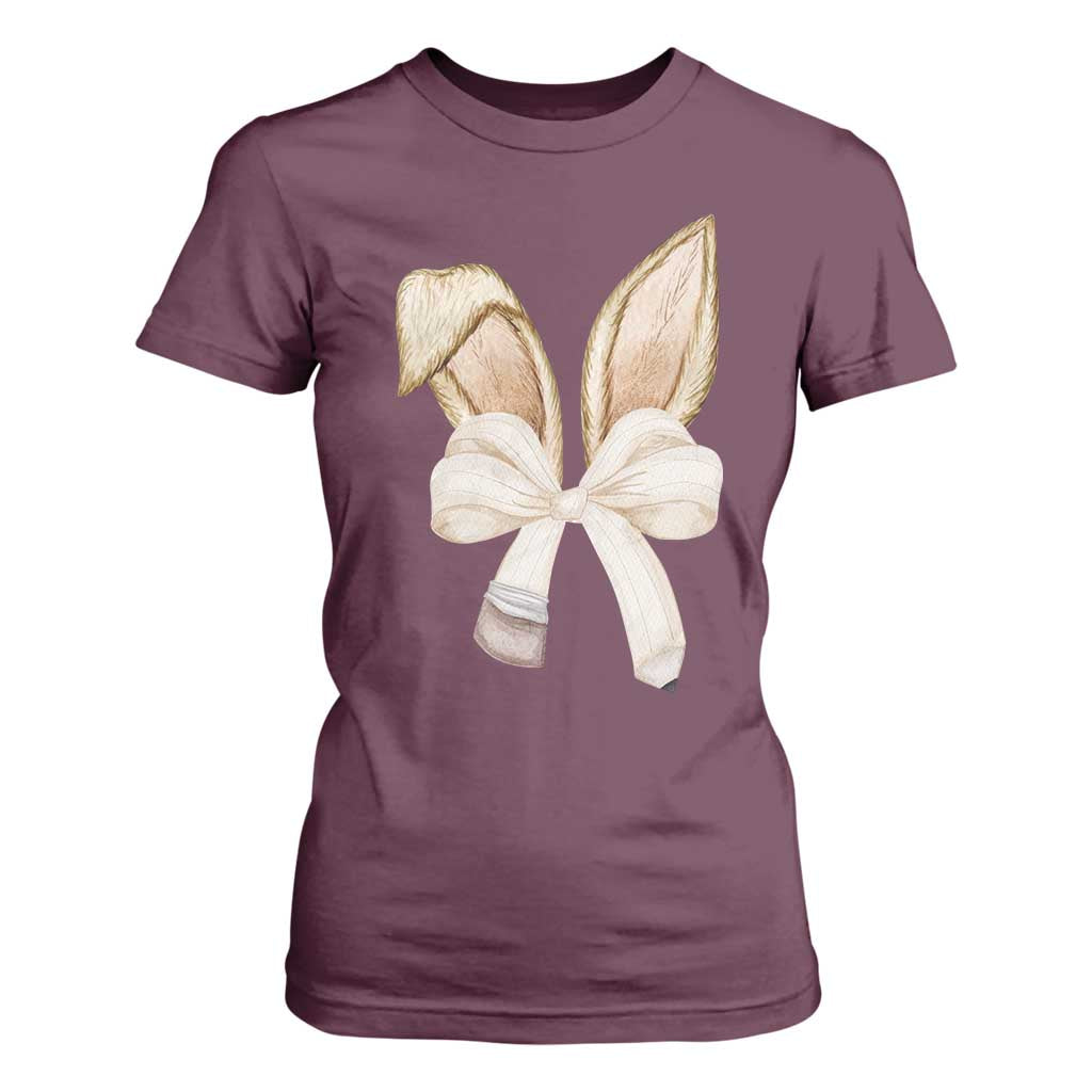 Easter Teachers Bunny Coquette Ears T Shirt For Women TS10 Maroon Print Your Wear
