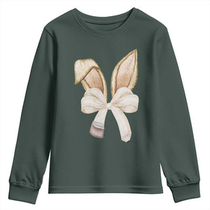 Easter Teachers Bunny Coquette Ears Youth Sweatshirt TS10 Dark Forest Green Print Your Wear