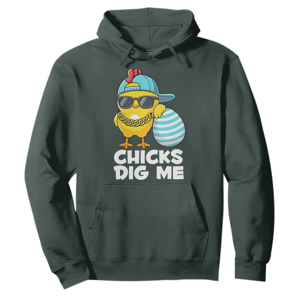Funny Easter Hoodie Chicks Dig Me TS10 Dark Forest Green Print Your Wear