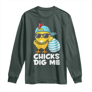 Funny Easter Long Sleeve Shirt Chicks Dig Me TS10 Dark Forest Green Print Your Wear