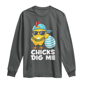 Funny Easter Long Sleeve Shirt Chicks Dig Me TS10 Dark Heather Print Your Wear