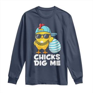 Funny Easter Long Sleeve Shirt Chicks Dig Me TS10 Navy Print Your Wear