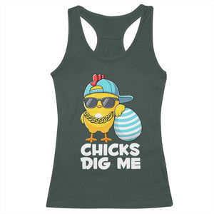 Funny Easter Racerback Tank Top Chicks Dig Me TS10 Dark Forest Green Print Your Wear
