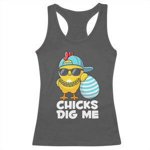 Funny Easter Racerback Tank Top Chicks Dig Me TS10 Dark Heather Print Your Wear