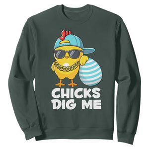 Funny Easter Sweatshirt Chicks Dig Me TS10 Dark Forest Green Print Your Wear