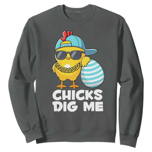 Funny Easter Sweatshirt Chicks Dig Me TS10 Dark Heather Print Your Wear