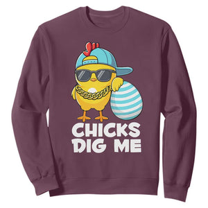 Funny Easter Sweatshirt Chicks Dig Me TS10 Maroon Print Your Wear
