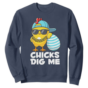 Funny Easter Sweatshirt Chicks Dig Me TS10 Navy Print Your Wear