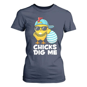 Funny Easter T Shirt For Women Chicks Dig Me TS10 Navy Print Your Wear