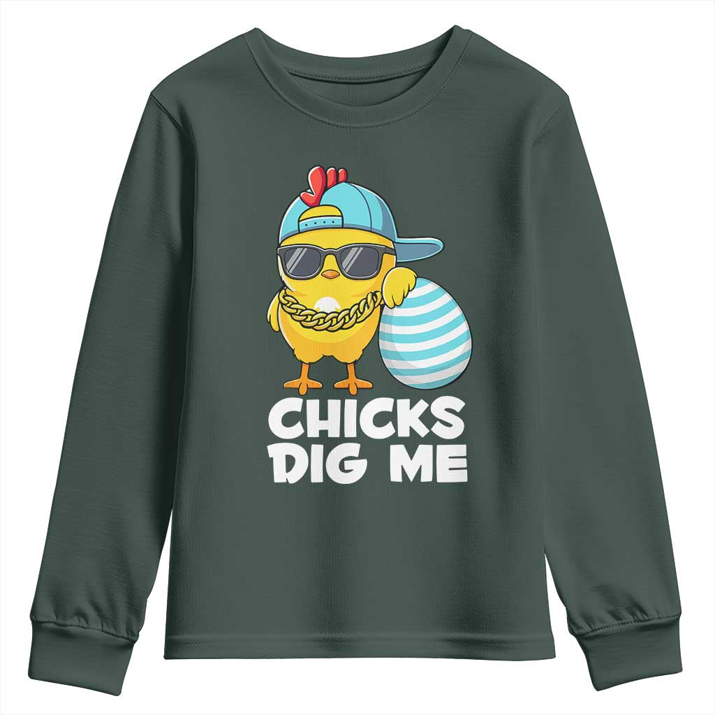 Funny Easter Youth Sweatshirt Chicks Dig Me TS10 Dark Forest Green Print Your Wear