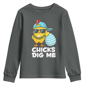 Funny Easter Youth Sweatshirt Chicks Dig Me TS10 Dark Heather Print Your Wear