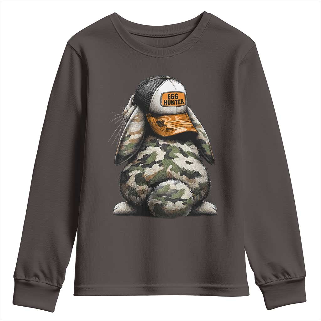 Camo Easter Bunny Youth Sweatshirt Egg Hunter Kids TS10 Dark Chocolate Print Your Wear