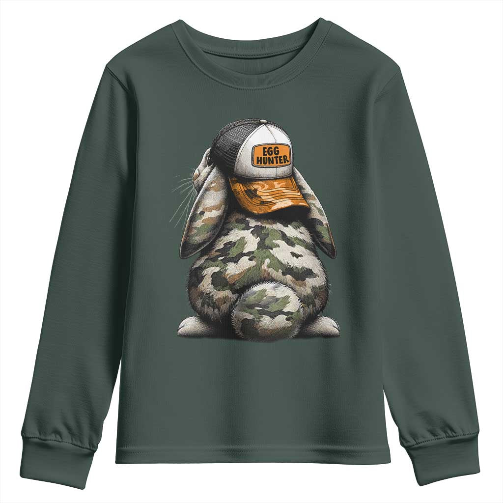 Camo Easter Bunny Youth Sweatshirt Egg Hunter Kids TS10 Dark Forest Green Print Your Wear