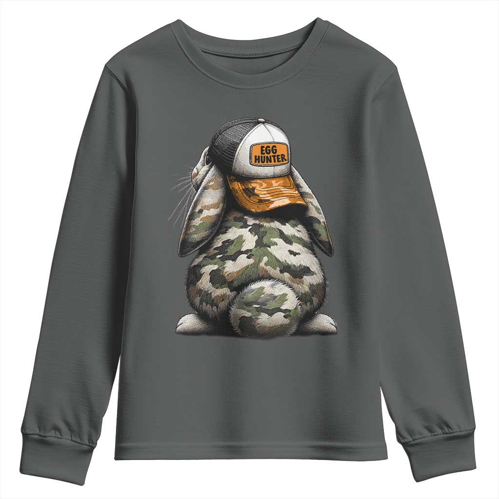 Camo Easter Bunny Youth Sweatshirt Egg Hunter Kids TS10 Dark Heather Print Your Wear