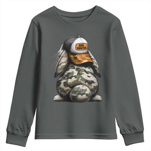 Camo Easter Bunny Youth Sweatshirt Egg Hunter Kids TS10 Dark Heather Print Your Wear