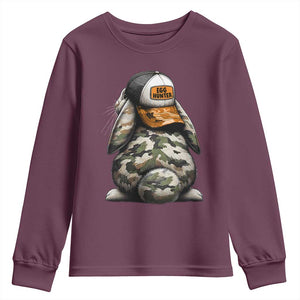 Camo Easter Bunny Youth Sweatshirt Egg Hunter Kids TS10 Maroon Print Your Wear