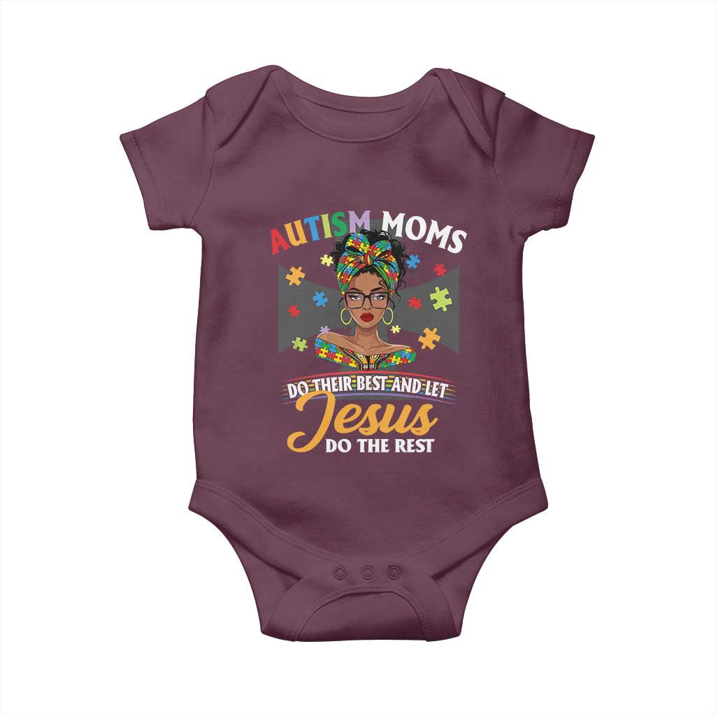 Afro Autism Mom Baby Onesie African American Autistic Black Mama Religious Cross TS10 Maroon Print Your Wear