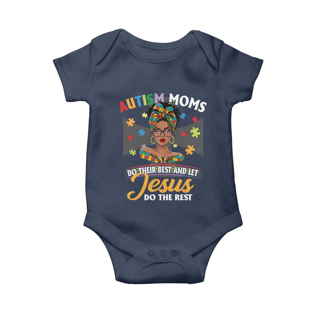 Afro Autism Mom Baby Onesie African American Autistic Black Mama Religious Cross TS10 Navy Print Your Wear