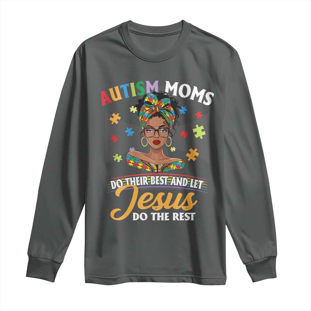 Afro Autism Mom Long Sleeve Shirt African American Autistic Black Mama Religious Cross TS10 Dark Heather Print Your Wear