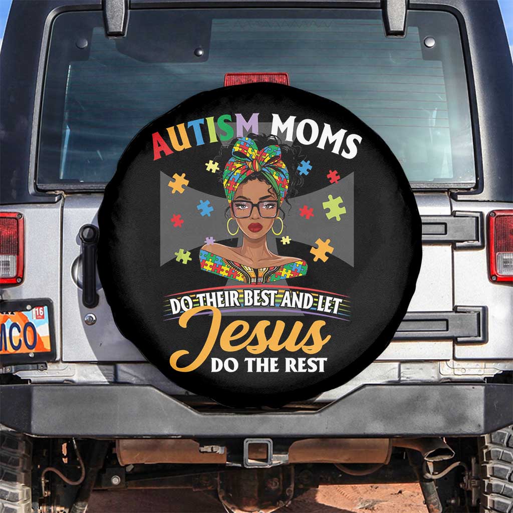 Afro Autism Mom Spare Tire Cover African American Autistic Black Mama Religious Cross TS10 No hole Black Print Your Wear