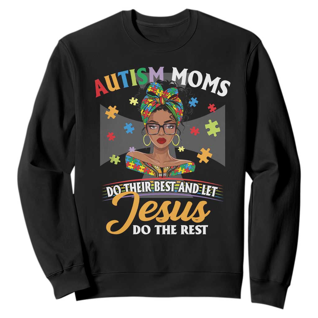 Afro Autism Mom Sweatshirt African American Autistic Black Mama Religious Cross TS10 Black Print Your Wear