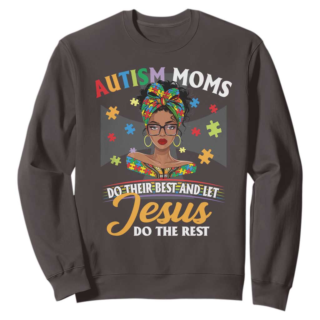 Afro Autism Mom Sweatshirt African American Autistic Black Mama Religious Cross TS10 Dark Chocolate Print Your Wear