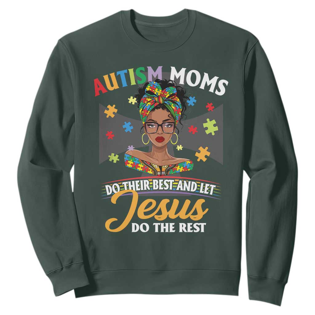 Afro Autism Mom Sweatshirt African American Autistic Black Mama Religious Cross TS10 Dark Forest Green Print Your Wear