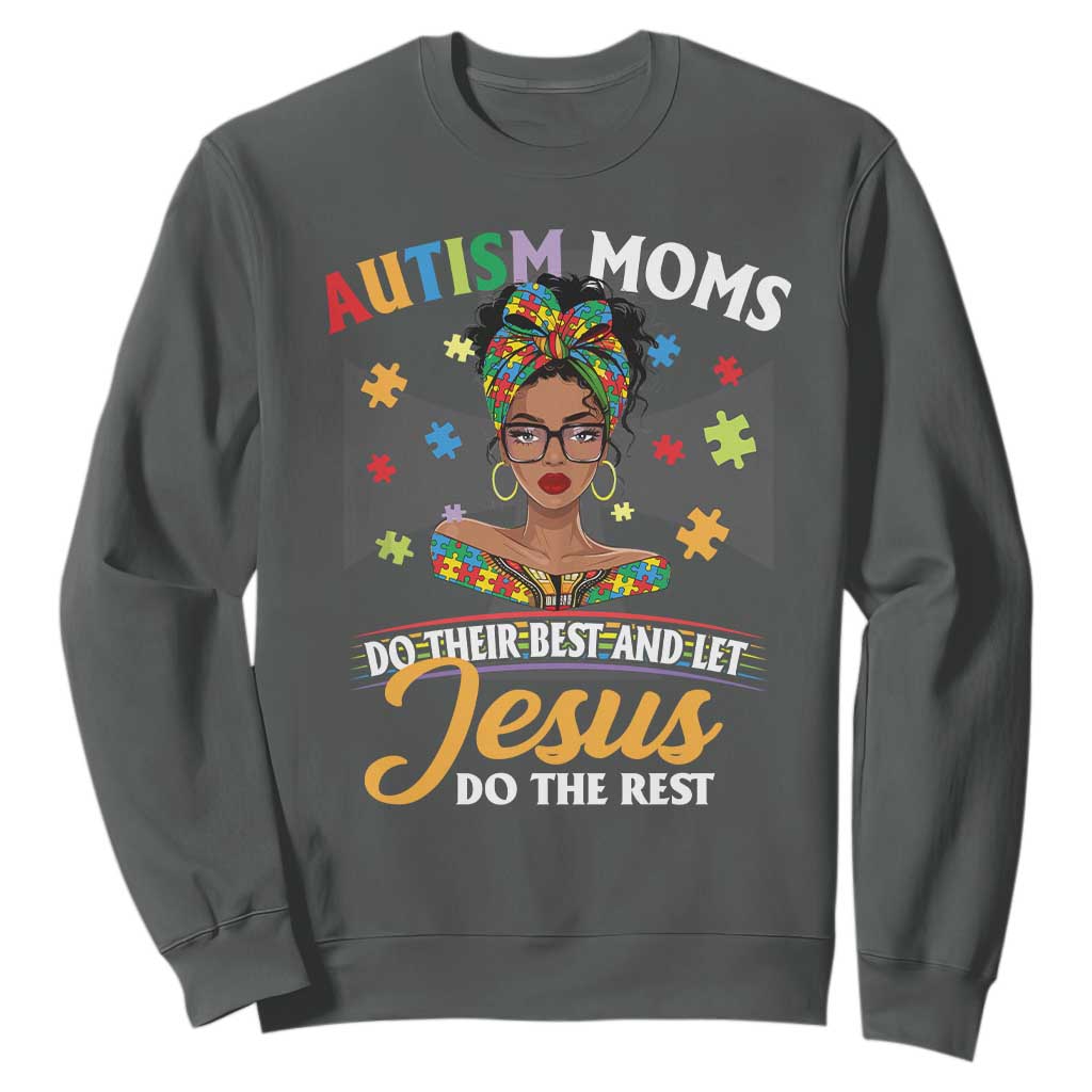 Afro Autism Mom Sweatshirt African American Autistic Black Mama Religious Cross TS10 Dark Heather Print Your Wear