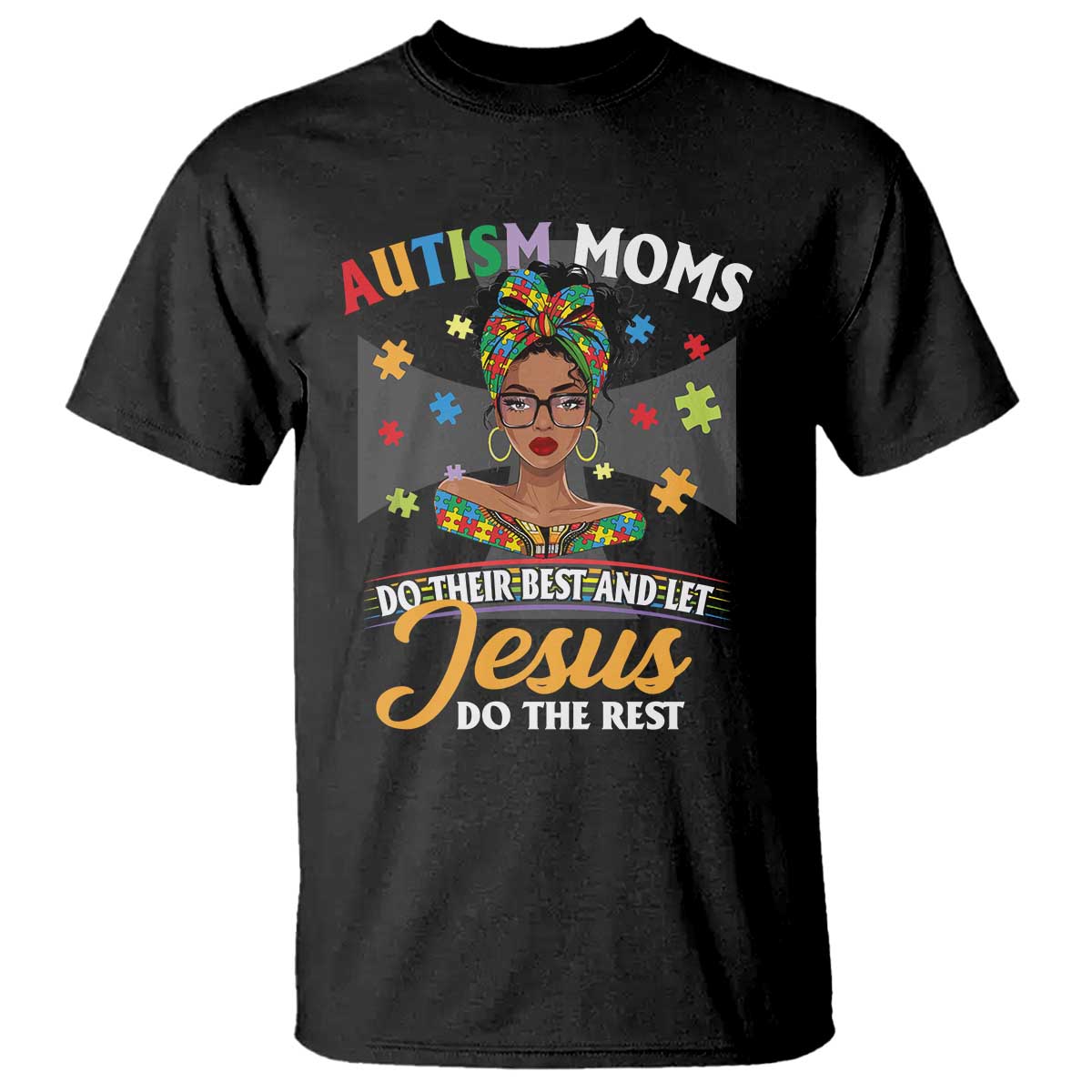 Afro Autism Mom T Shirt African American Autistic Black Mama Religious Cross TS10 Black Print Your Wear