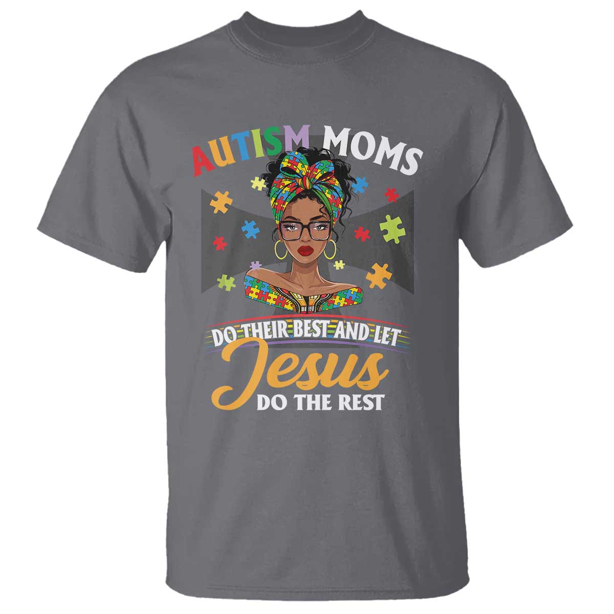 Afro Autism Mom T Shirt African American Autistic Black Mama Religious Cross TS10 Charcoal Print Your Wear