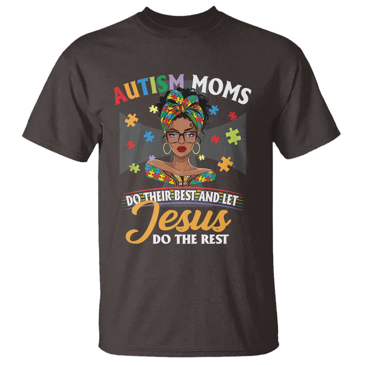 Afro Autism Mom T Shirt African American Autistic Black Mama Religious Cross TS10 Dark Chocolate Print Your Wear