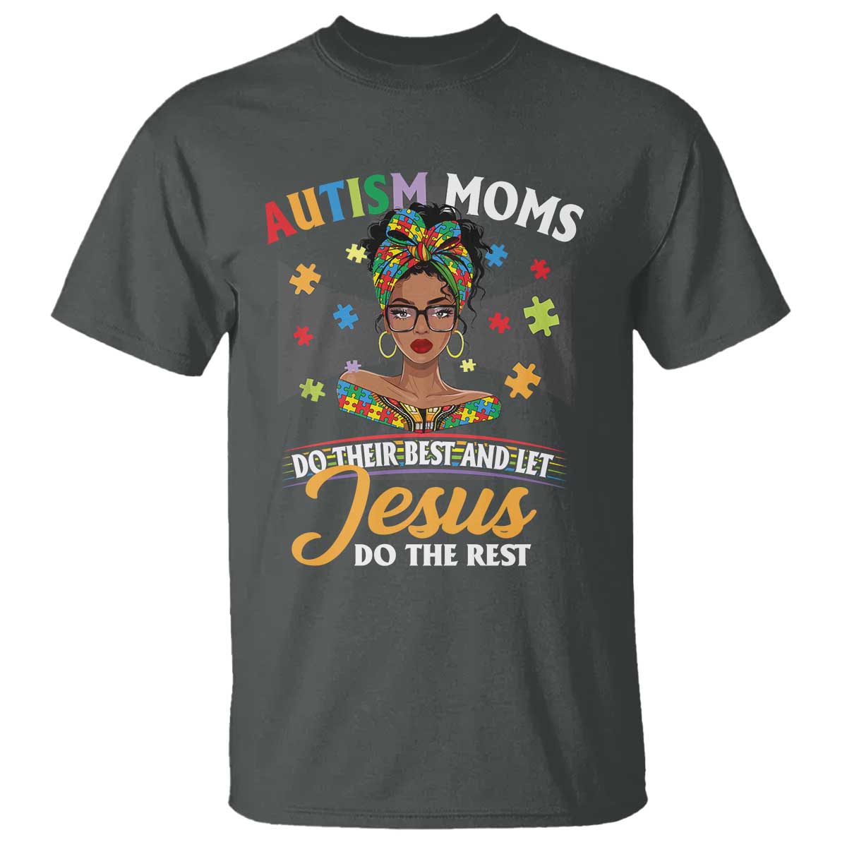 Afro Autism Mom T Shirt African American Autistic Black Mama Religious Cross TS10 Dark Heather Print Your Wear