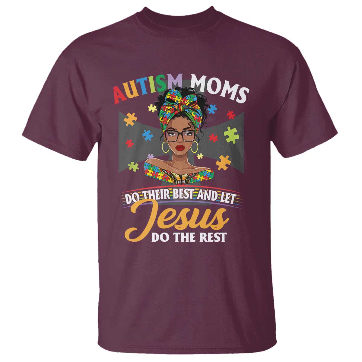 Afro Autism Mom T Shirt African American Autistic Black Mama Religious Cross TS10 Maroon Print Your Wear