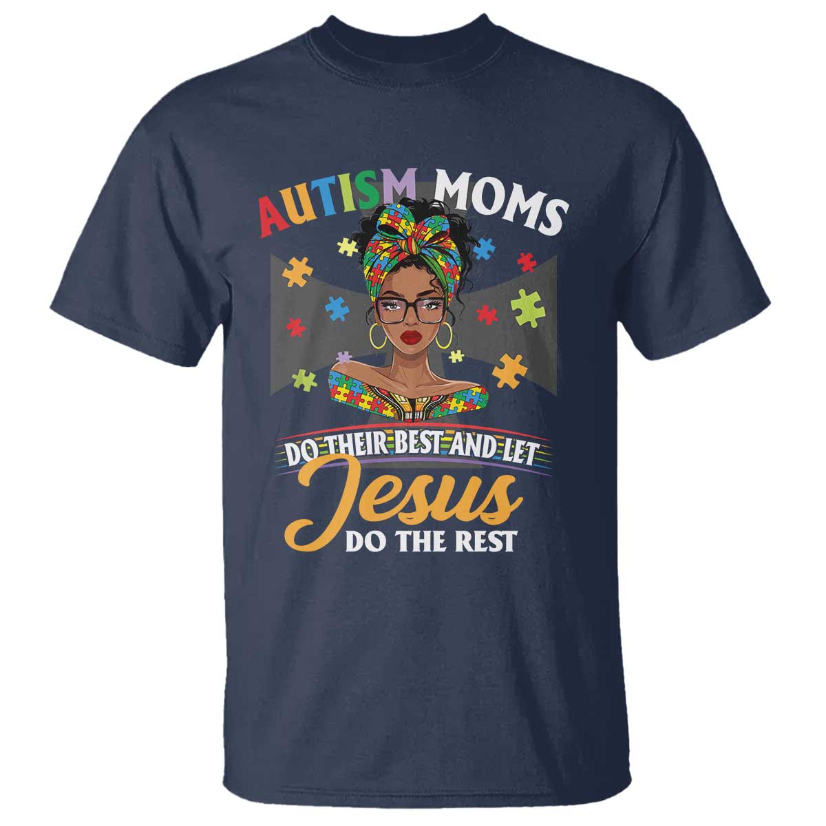 Afro Autism Mom T Shirt African American Autistic Black Mama Religious Cross TS10 Navy Print Your Wear